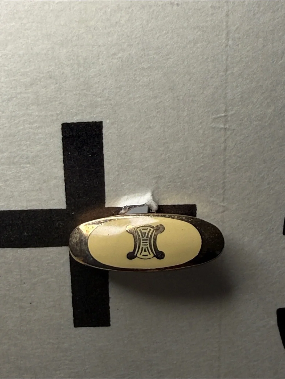 Vintage Celine Triomphe Logo Two-Tone Gold Silver Oval Cufflinks